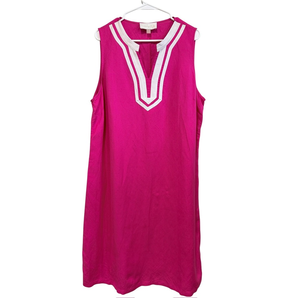 Pappagallo Shift Dress Women 16 Pink Linen Blend Sleeveless V-Neck Tunic